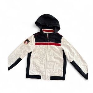 White and Black Hooded Jacket with Flag Patch 8-10 years old